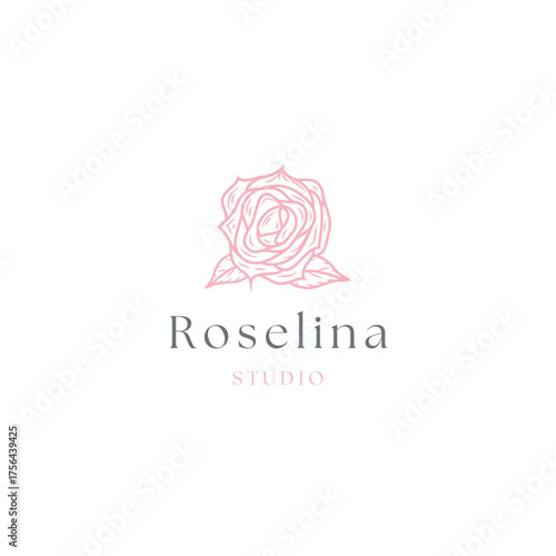 Elegant rose logo for your brand, a delicate floral design with a modern studio touch, perfect for beauty, wedding, or fashion business branding needs now
