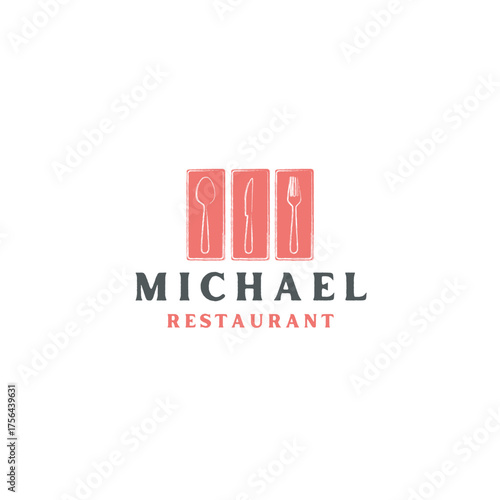 Charming retro logo design featuring dining utensils, perfect for branding a restaurant with a classic, cozy atmosphere and a touch of timeless elegance