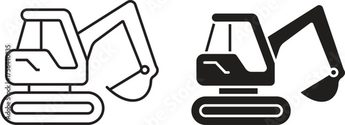 Excavator or bulldozer glyph icon set, representing industrial equipment and labor tools, isolated on transparent background. Heavy machinery and construction vehicle vector illustration design.