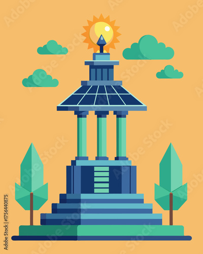 A wellknown monument its intricate sculptures now equipped with solar panels serving as a powerful reminder of the importance of sustainable energy.. Vector illustration