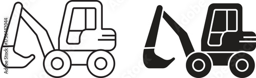 Excavator or bulldozer glyph icon set, representing industrial equipment and labor tools, isolated on transparent background. Heavy machinery and construction vehicle vector illustration design.
