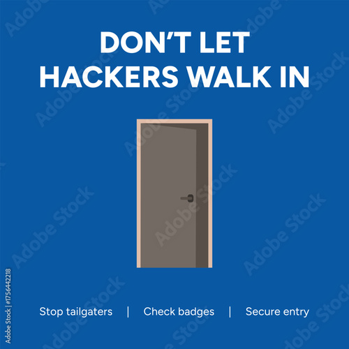 Vector art of a closed door on a blue background, representing the concept of preventing hackers from entering and securing your digital space and data