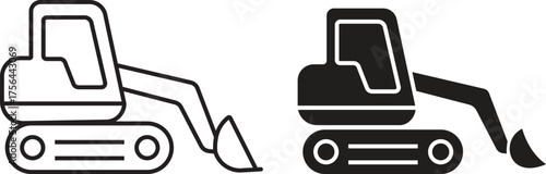 Excavator or bulldozer glyph icon set, representing industrial equipment and labor tools, isolated on transparent background. Heavy machinery and construction vehicle vector illustration design.