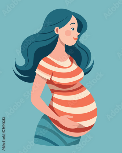 A pregnant womans stomach is covered in stretch marks a manifestation of her bodys struggle to adapt and accommodate the growing life inside.. Vector illustration