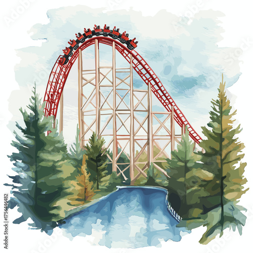 Cedar Point. Cedar Point hand drawn watercolor illustration