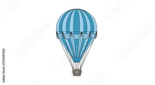 An artistic depiction of a beautiful blue hot air balloon ascending into the sky for an adventurous journey.