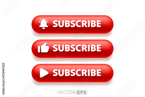 Sleek red 3D subscribe button collection.