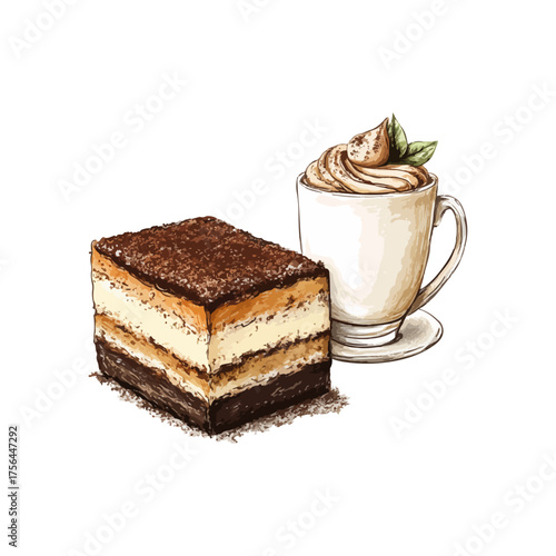 tiramisu and latte hand drawn illustration
