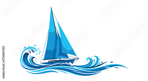 A bright blue sailboat navigates the dynamic blue ocean waves creating an exhilarating sense of adventure.