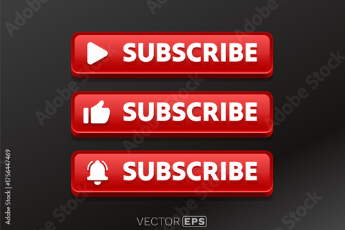 Sleek red 3D subscribe button collection.