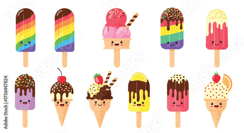 A delightful collection of cute and colorful ice cream treats.