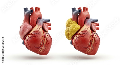 Heart with and without fat deposit illustration obesity health disease medical anatomy organ cardiology cardiovascular human body