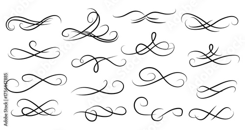 Collection of elegant black flourishes and swirls for decorative design elements and ornate borders