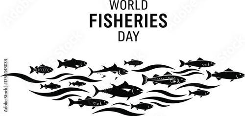 Silhouette of a school of fish for world fisheries day to promote sustainable fishing