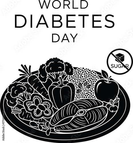 World diabetes day with healthy food plate, promoting awareness and prevention