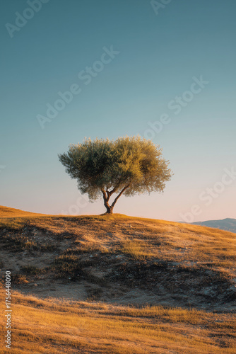 Tree on Hill Under Glowing Sky