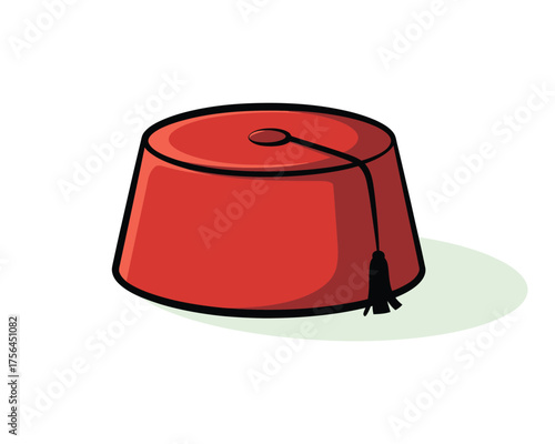 Red fez hat with black tassel illustration