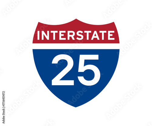 Interstate highway 25 road sign icon. Intrastate american road sign vector design and illustration.
