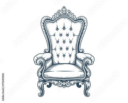 Elegant ornate throne chair with tufted upholstery and decorative carvings