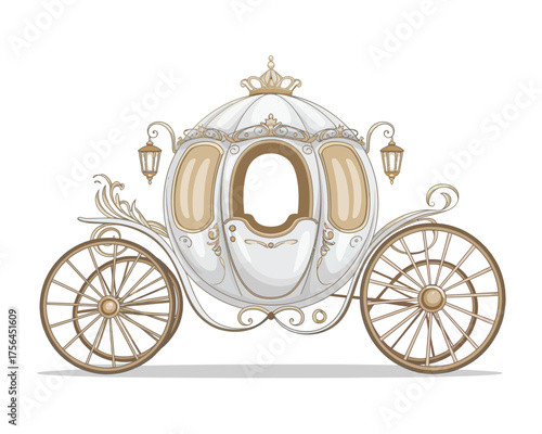 Elegant cinderella carriage with ornate wheels and lanterns