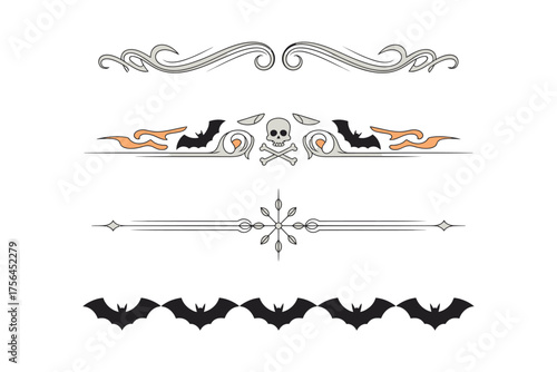 Collection of halloween themed decorative borders and dividers