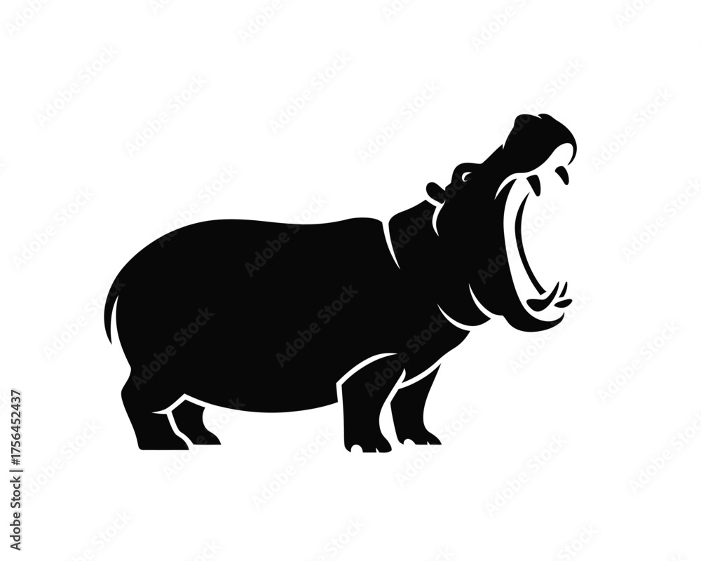 Fototapeta premium Silhouette of a hippopotamus with its mouth wide open