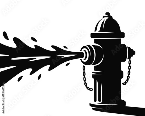 Black silhouette of a fire hydrant spraying water against a white background
