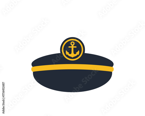 Navy blue captain s hat with gold band and anchor emblem