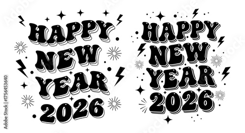 Vector art of happy new year 2026 lettering in retro style for holiday greeting card generated with ai