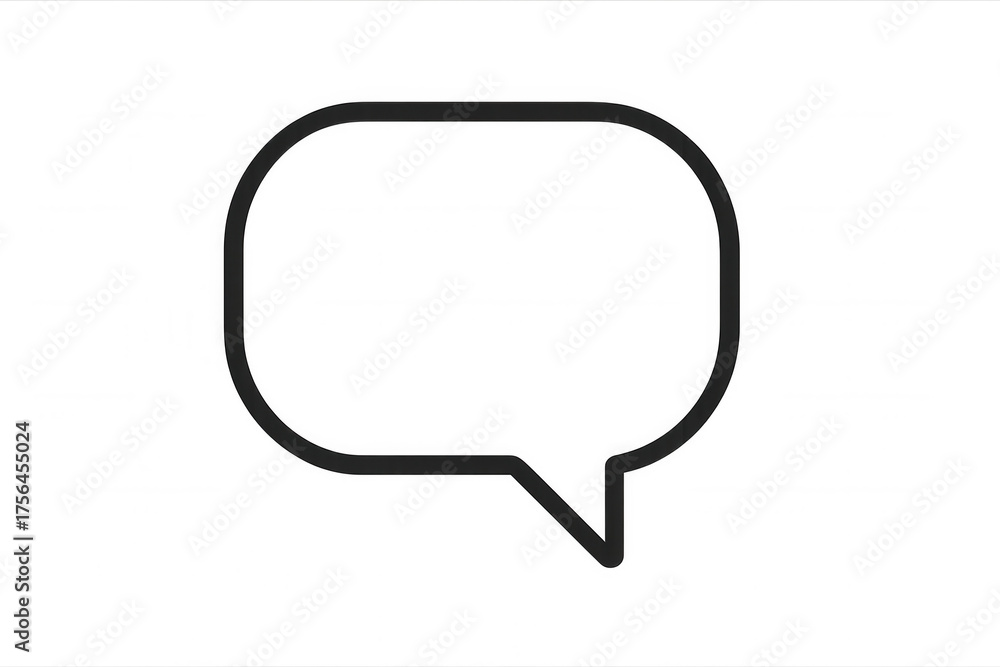 Naklejka premium Speech bubble outline icon. Minimalist black line symbol indicating chat, messaging, and communication. Transparent background