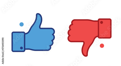 Vector illustration of blue thumbs up and red thumbs down icons