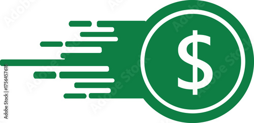 dynamic dollar sign icon with horizontal motion lines in green circle showing fast money movement and rapid financial transactions