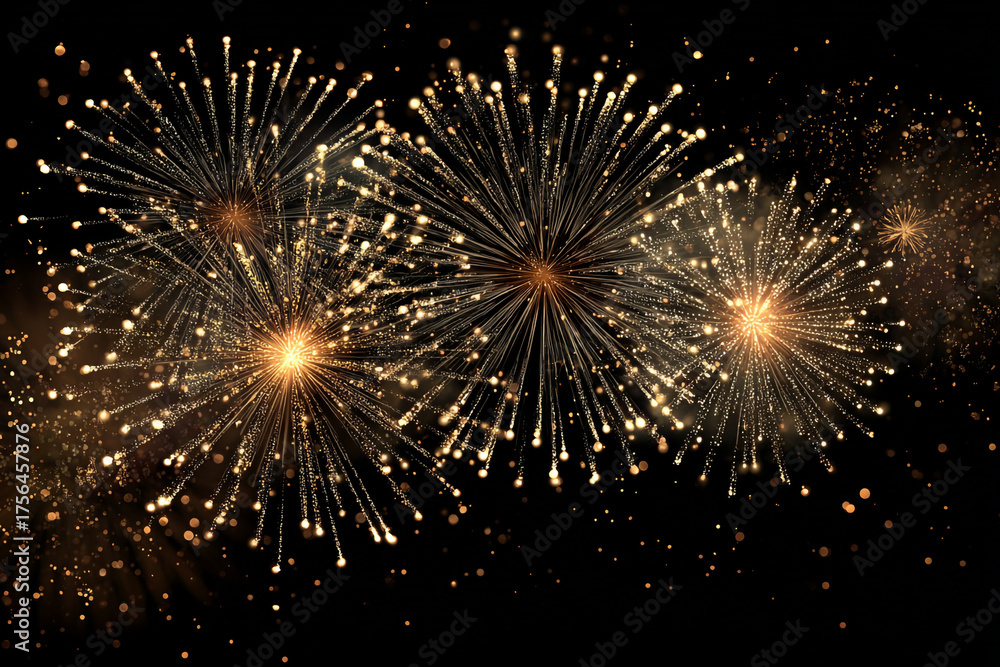 Fototapeta premium Golden fireworks explode in the night sky creating a dazzling display of light and sparks