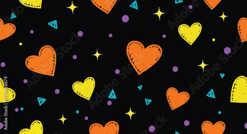 Vector illustration of seamless pattern of handdrawn hearts and stars on a, perfect for valentines day or romantic themes