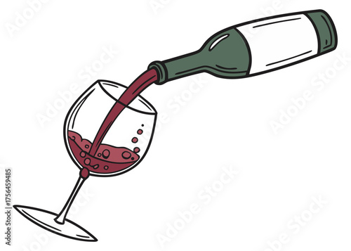 red wine pouring into glass isolated on white background.