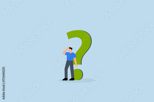 problem solving, uncertain entrepreneur contemplating response with large question mark
