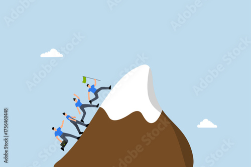 Success business mission, team members of a business sprinting to attain the mountain summit