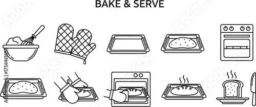 Bake and serve line art vector illustration