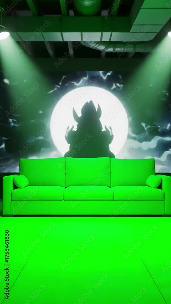 Green Screen basement living room interior with stream overlay loop ...