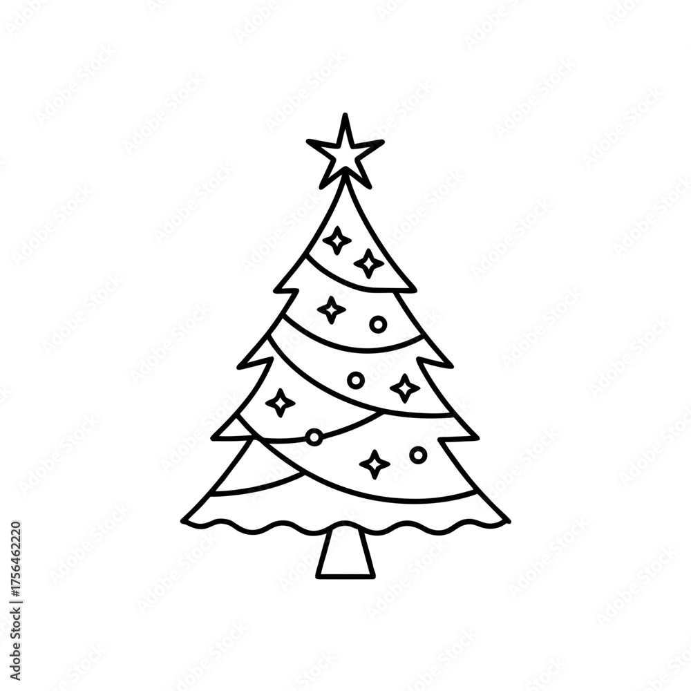Fototapeta premium Outline of christmas tree art on transparent background
