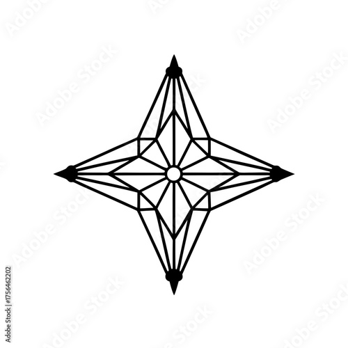 Geometric star shape outline on transparent background
