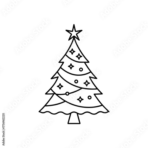 Outline of christmas tree art on transparent background