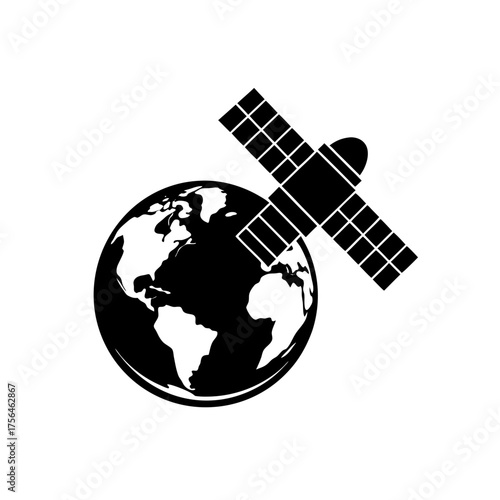 Blue satellite orbiting earth vector illustration scalable graphic space exploration technology icon