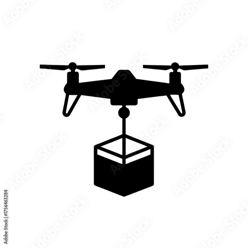 Silhouette of a drone delivering a package graphic design vector illustration scalable eps icon