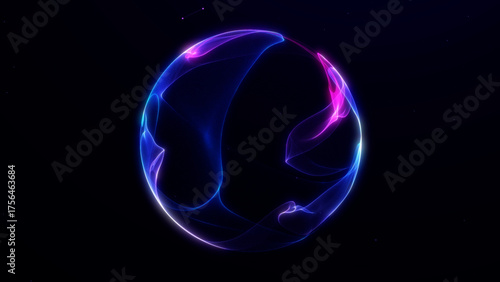 Obraz na płótnie Futuristic glowing blue and purple energy sphere with smooth light waves on dark background