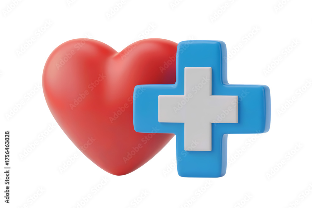 Obraz premium 3d illustration icon of Healthy heart and medical assistance concept . Isolated on transparent background, png