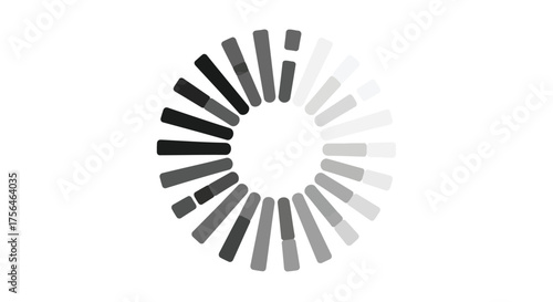 Vector illustration of abstract circular loading or progress indicator with segmented bars in grayscale