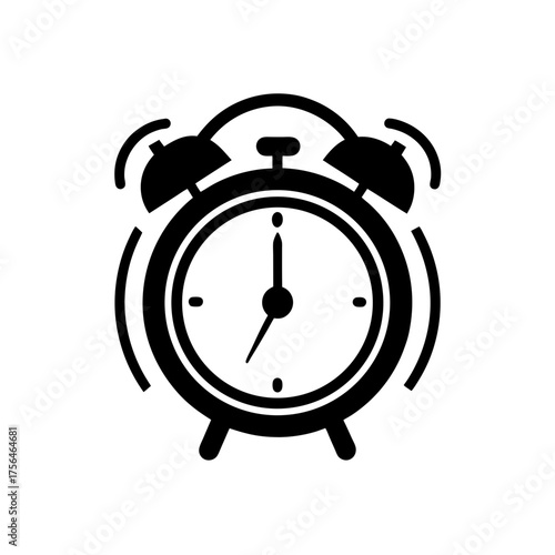 Retro silver alarm clock illustration ringing loudly classic timepiece vector icon