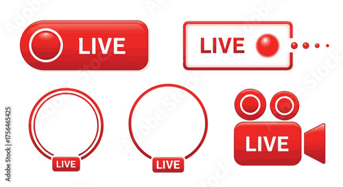 Vector illustration of collection of live streaming icons and buttons