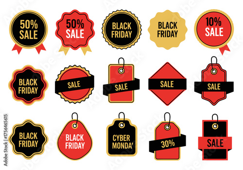 Red and Gold Sale Badge Set Vector — Promotional Label Design